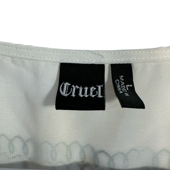 Cruel Girl Sheer White Button Up Blouse SZ L Embroidered Western Boho Pleated - Picture 4 of 10